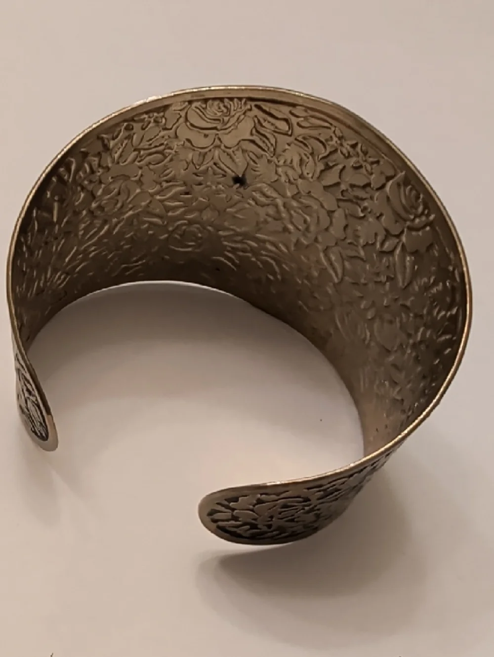 Handcrafted Floral Embossed Wide Cuff Bracelet - Bronze Tone - Picture 2 of 11